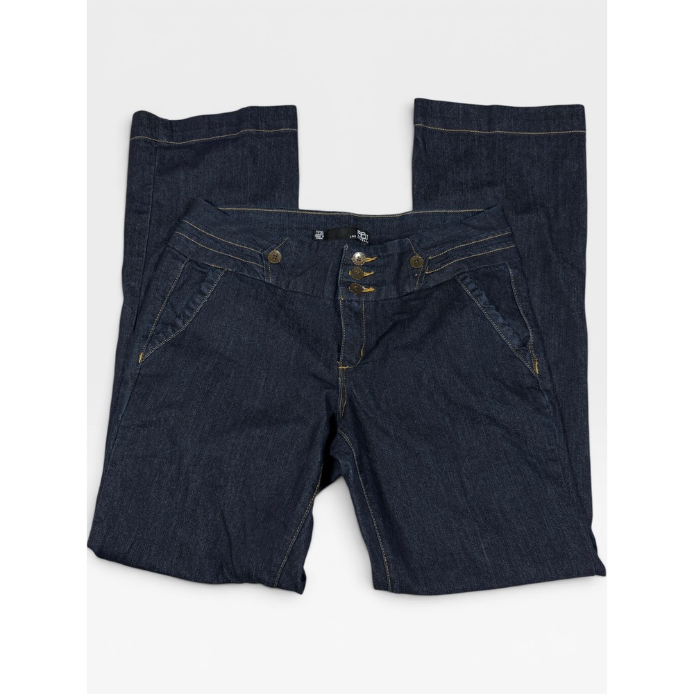BBJ Los Angeles Dark Wash Wide Leg Mom Jeans 11/30 Triple Button Stretch Denim‎